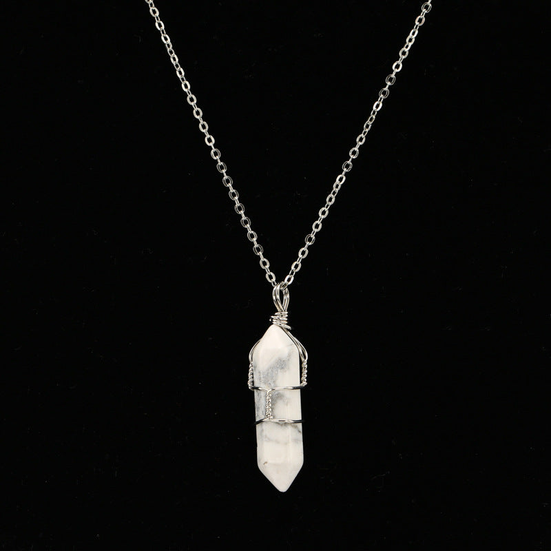 Crystal Pendant Hand-wound Crystal Stone Hexagon Column Pendant Necklace Short Chain