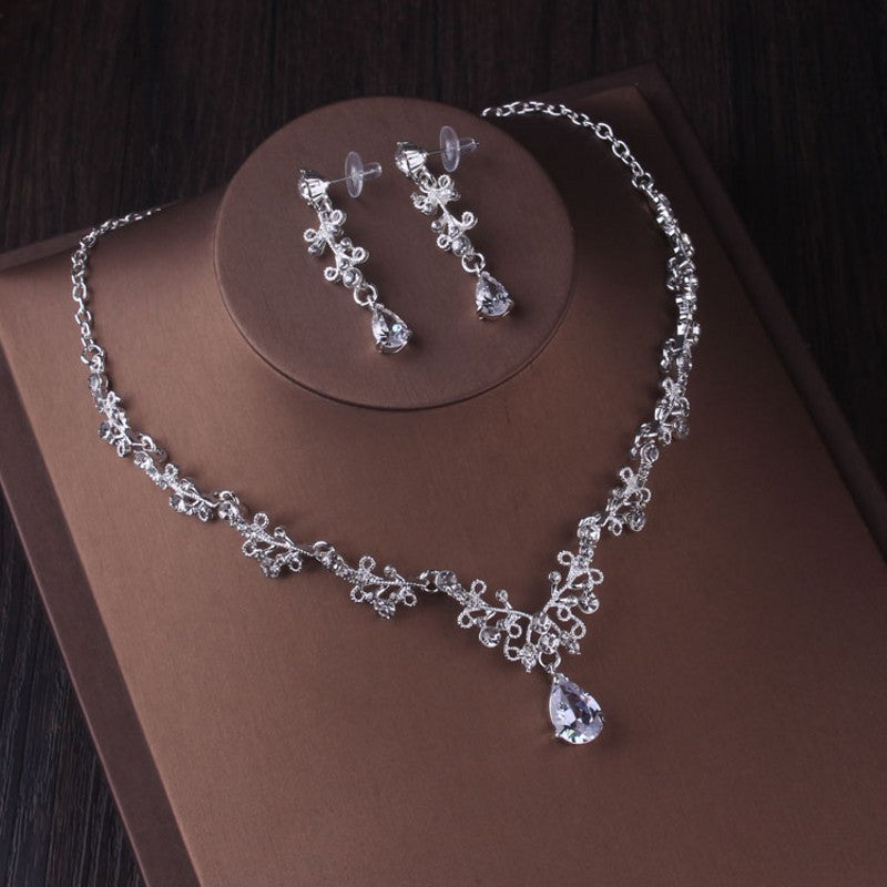 Silver Crystal Drop Bridal Set
