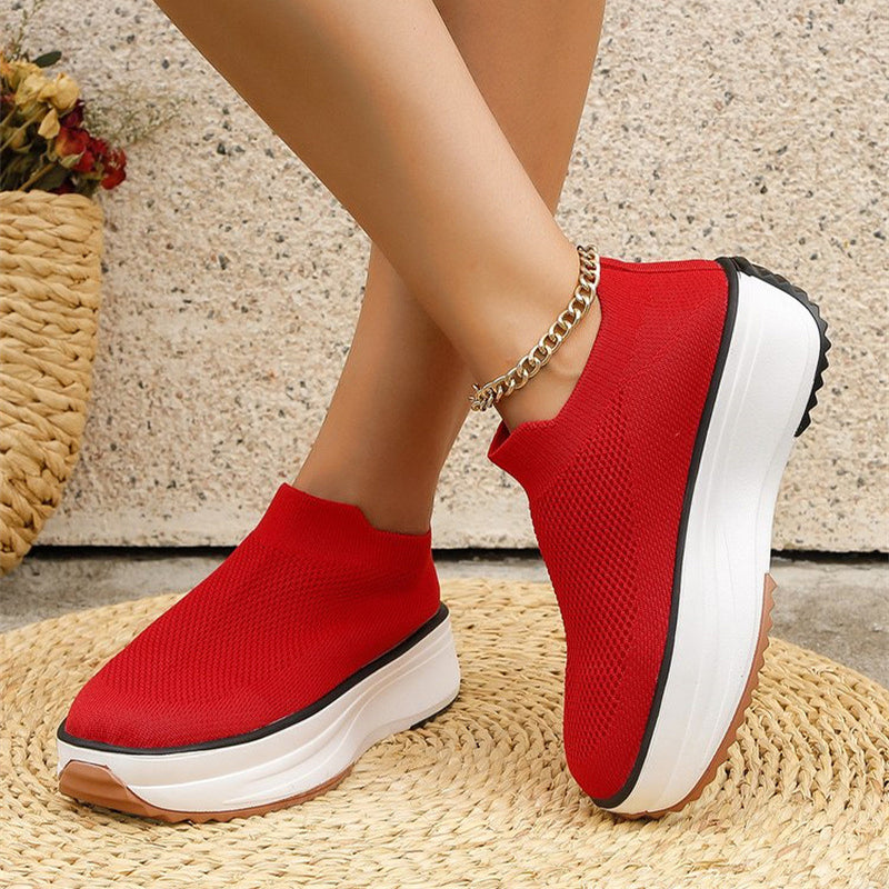 Fashion Thick-soled Ankle Boots Women Casual Round Toe Socks Shoes Breathable Solid Color Short Boots Sports Shoes